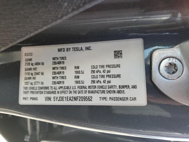 2022 TESLA MODEL 3 - 5YJ3E1EA2NF209562