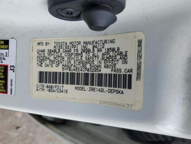 2012 TOYOTA COROLLA BA - 5YFBU4EE4CP032954