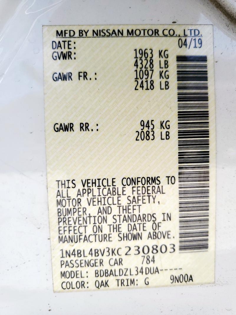 2019 NISSAN ALTIMA S #3239434711