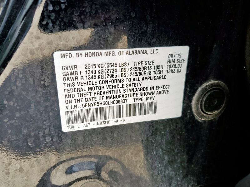 2020 HONDA PILOT EXL 5FNYF5H50LB006837