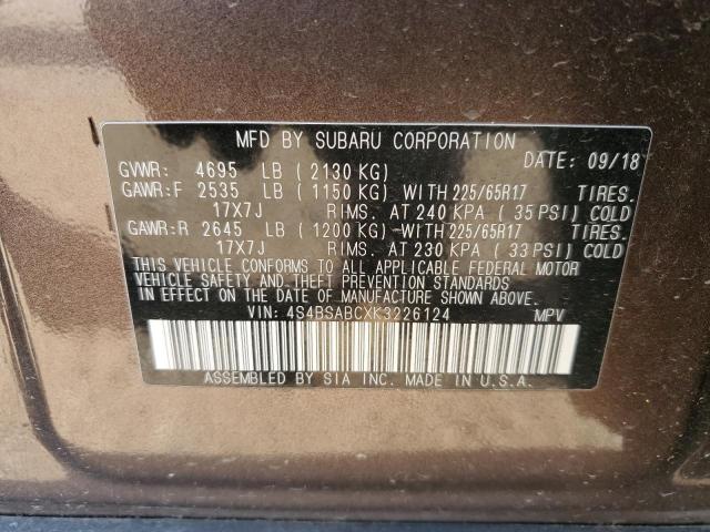 2019 SUBARU OUTBACK 2. 4S4BSABCXK3226124