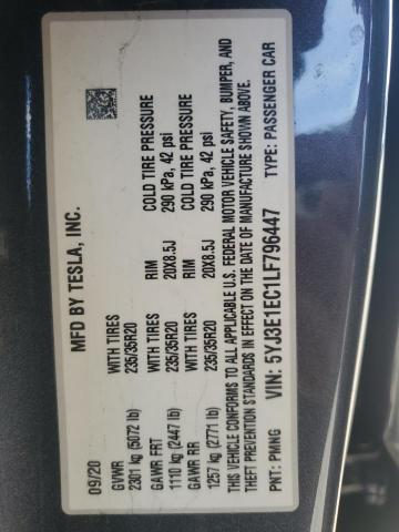 2020 TESLA MODEL 3 5YJ3E1EC1LF796447