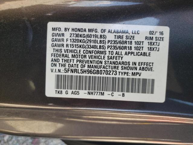 2016 HONDA ODYSSEY TO 5FNRL5H96GB070273