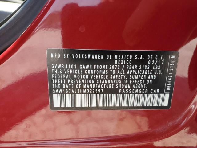 2017 VOLKSWAGEN JETTA S 3VW167AJ2HM322597