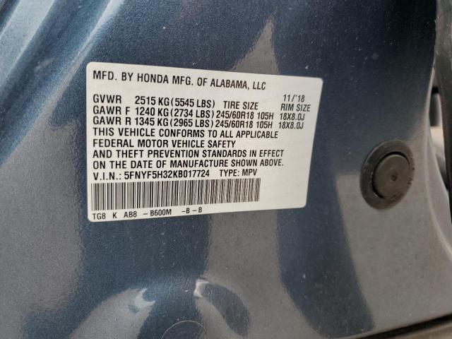 2019 HONDA PILOT EX 5FNYF5H32KB017724