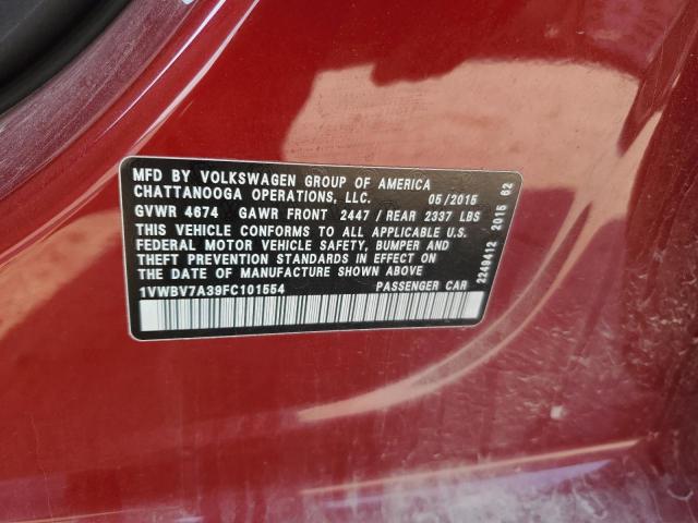 2015 VOLKSWAGEN PASSAT SE 1VWBV7A39FC101554