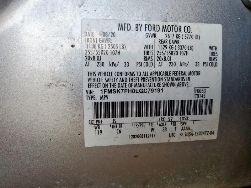 2020 FORD EXPLORER L 1FMSK7FH0LGC79191