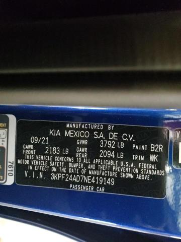 2022 KIA FORTE FE 3KPF24AD7NE419149