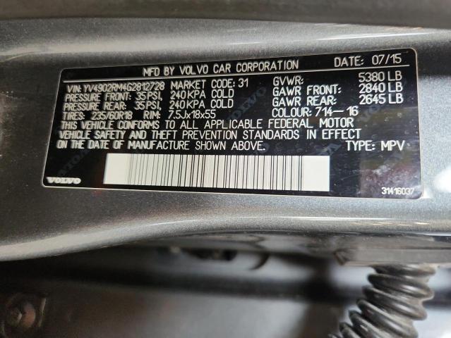 2016 VOLVO XC60 T6 PL YV4902RM4G2812728