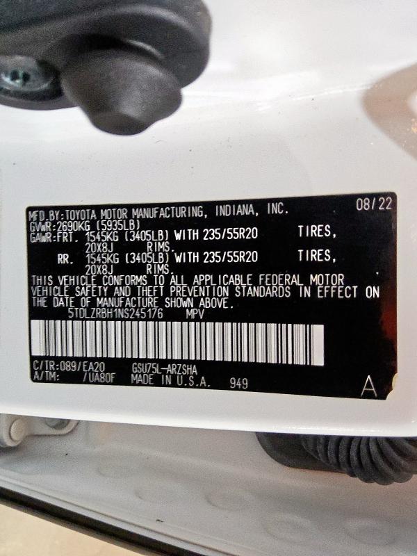 2022 TOYOTA HIGHLANDER XSE 5TDLZRBH1NS245176