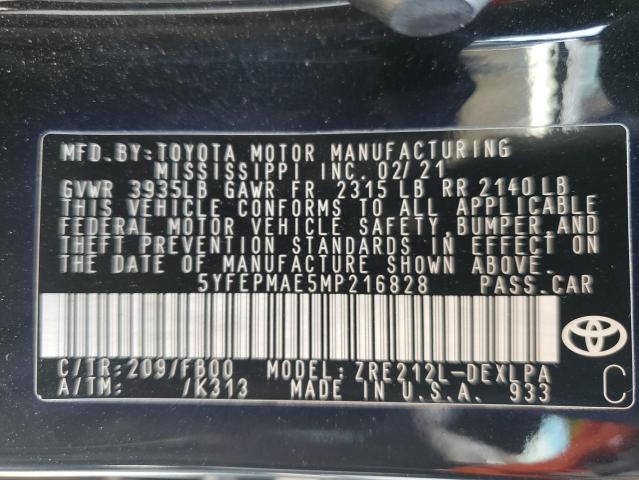 2021 TOYOTA COROLLA LE 5YFEPMAE5MP216828
