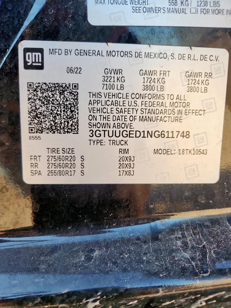 2022 GMC SIERRA K15 3GTUUGED1NG611748