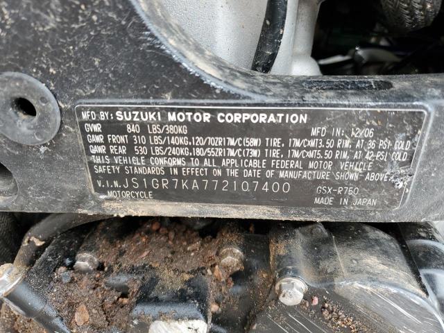 2007 SUZUKI GSX-R750 JS1GR7KA772107400