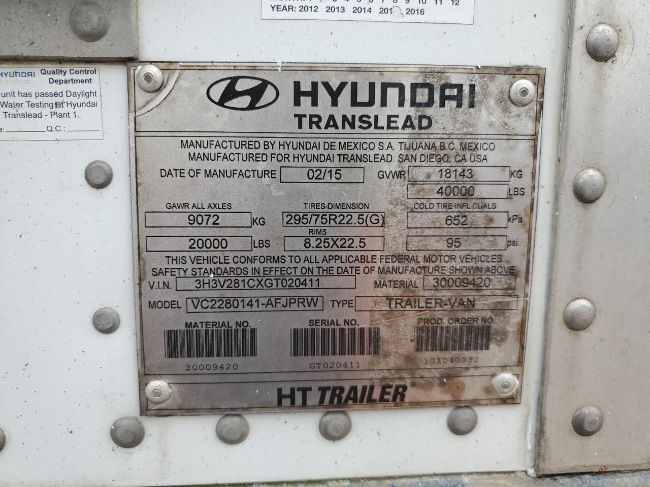 Lot #3265024884 2016 HYUNDAI UNKNOWN
