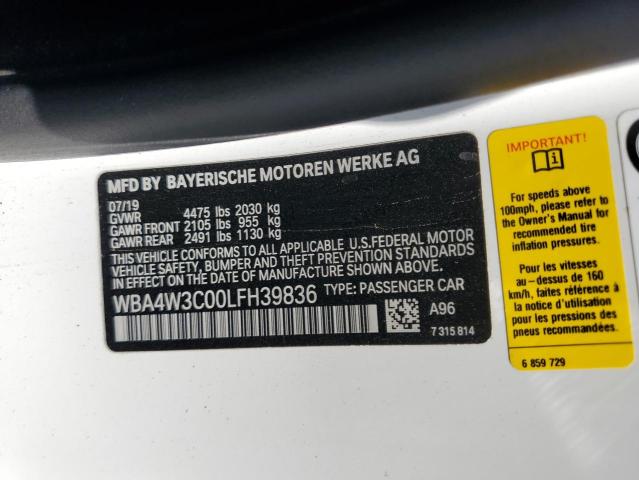 2020 BMW 430I WBA4W3C00LFH39836