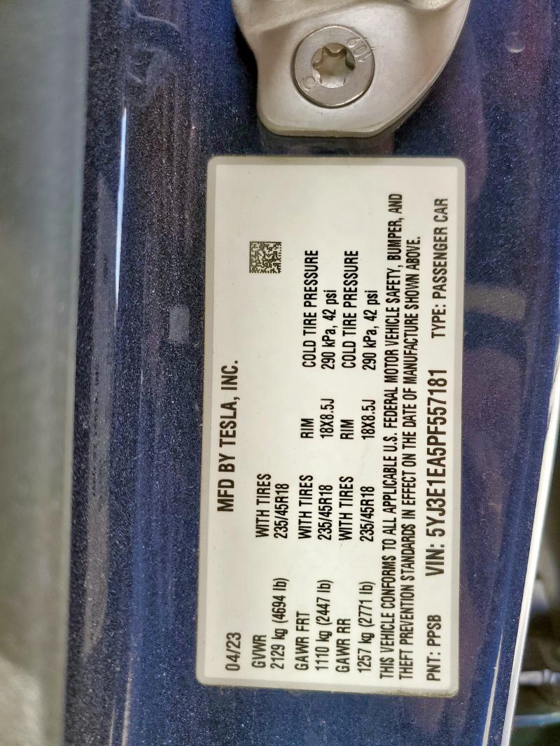 2023 TESLA MODEL 3 5YJ3E1EA5PF557181