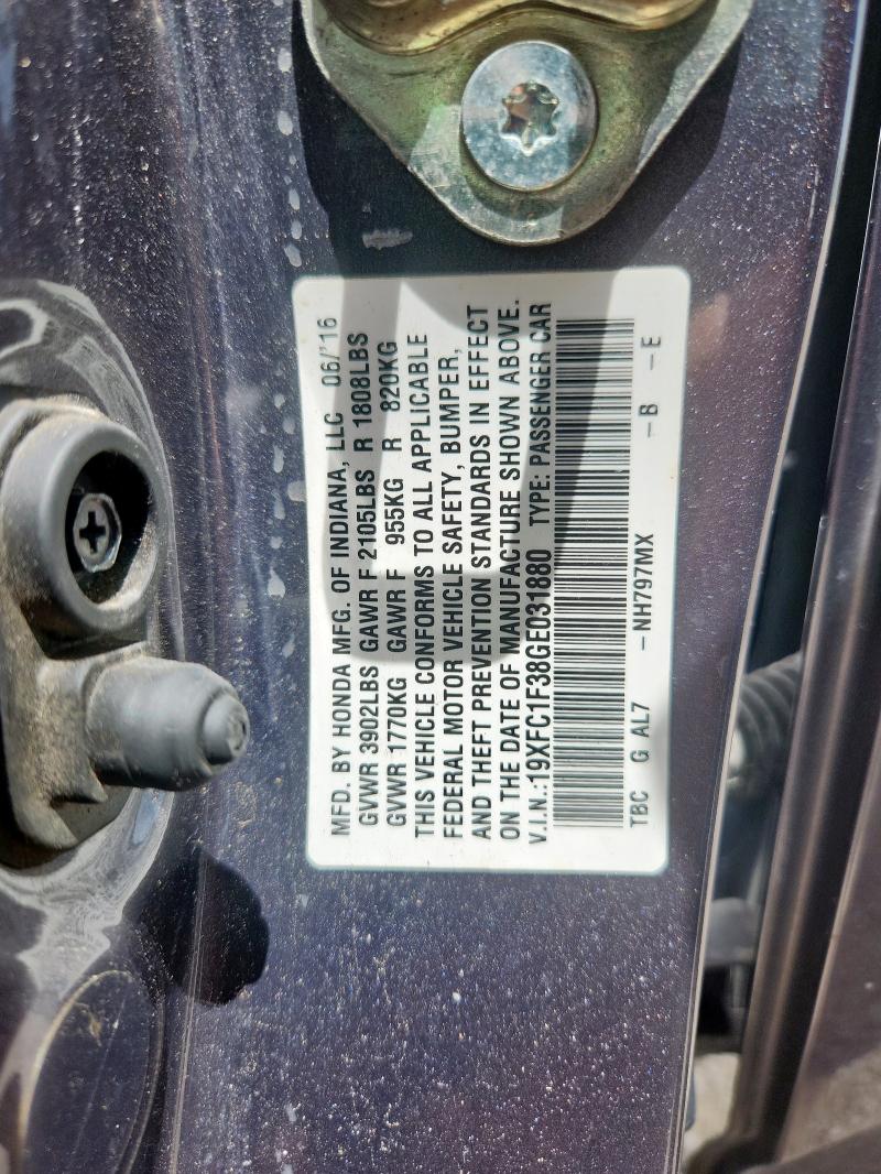 2016 HONDA CIVIC EX 19XFC1F38GE031880