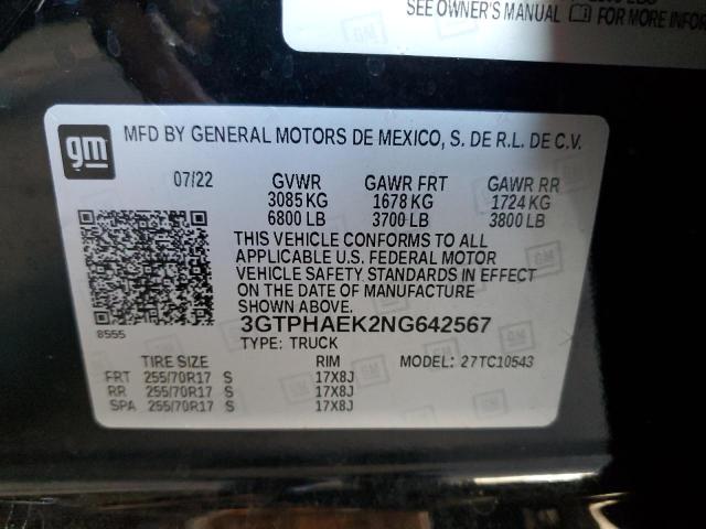 2022 GMC SIERRA C15 3GTPHAEK2NG642567