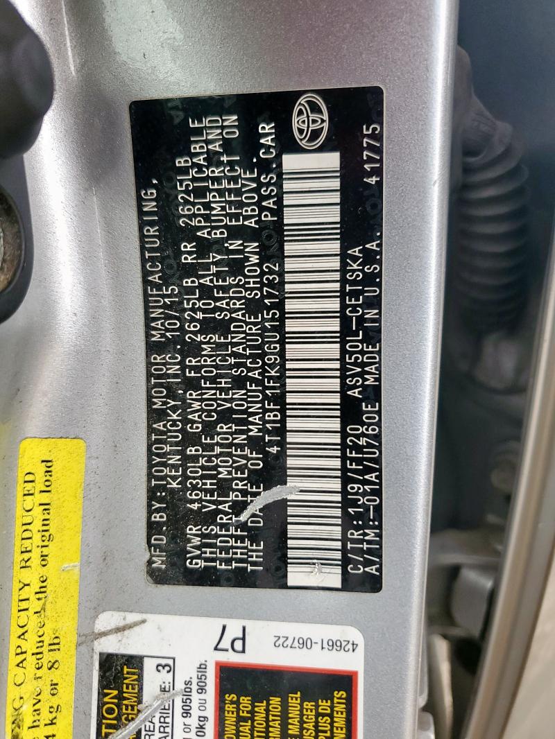 2016 TOYOTA CAMRY LE 4T1BF1FK9GU151732