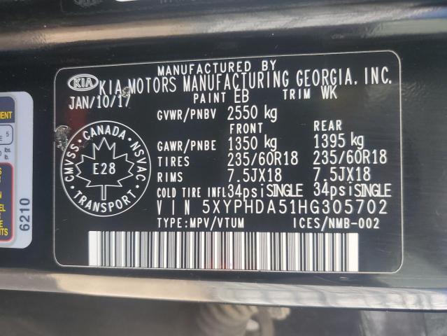2017 KIA SORENTO EX 5XYPHDA51HG305702
