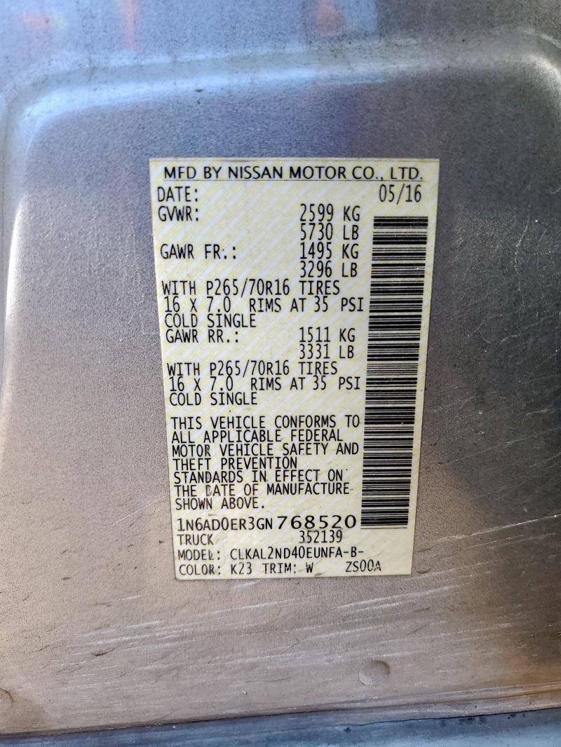 2016 NISSAN FRONTIER S - 1N6AD0ER3GN768520