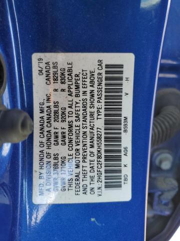 2019 HONDA CIVIC SPOR 2HGFC2F80KH558277