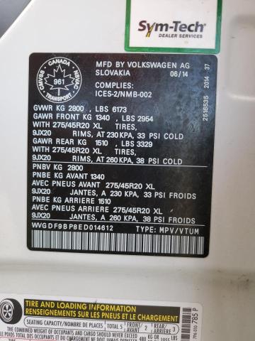 2014 VOLKSWAGEN TOUAREG V6 - WVGDF9BP8ED014612