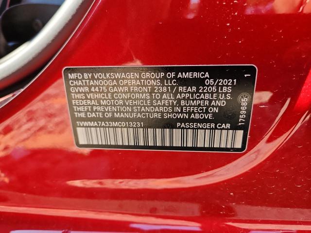 2021 VOLKSWAGEN PASSAT R-LINE 1VWMA7A33MC013231