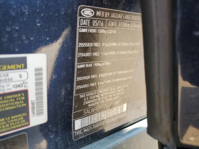 2016 LAND ROVER RANGE ROVE SALWR2KF2GA598487