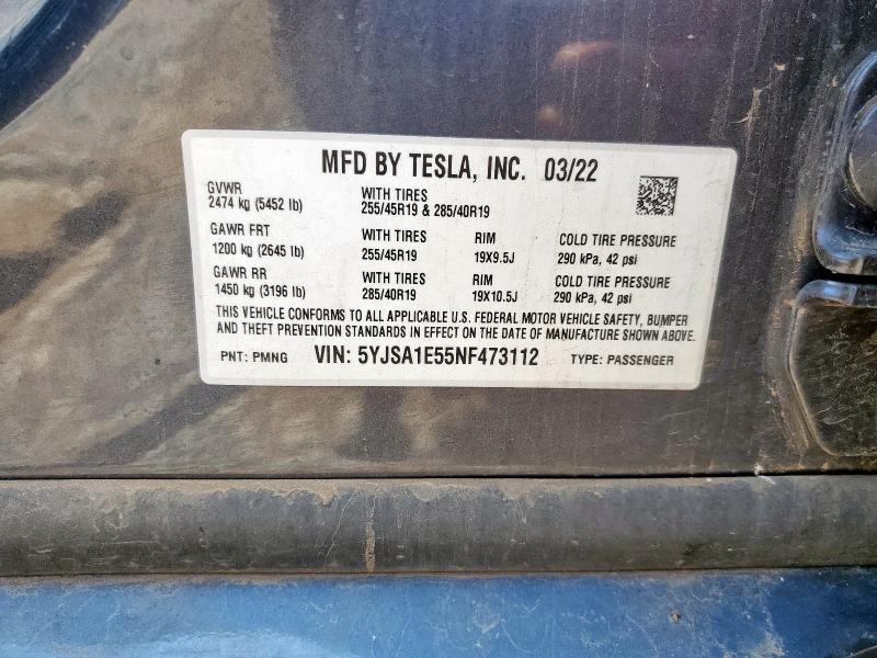 2022 TESLA MODEL S 5YJSA1E55NF473112