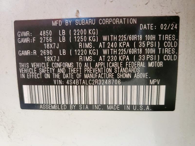 2024 SUBARU OUTBACK ON 4S4BTALC2R3248706