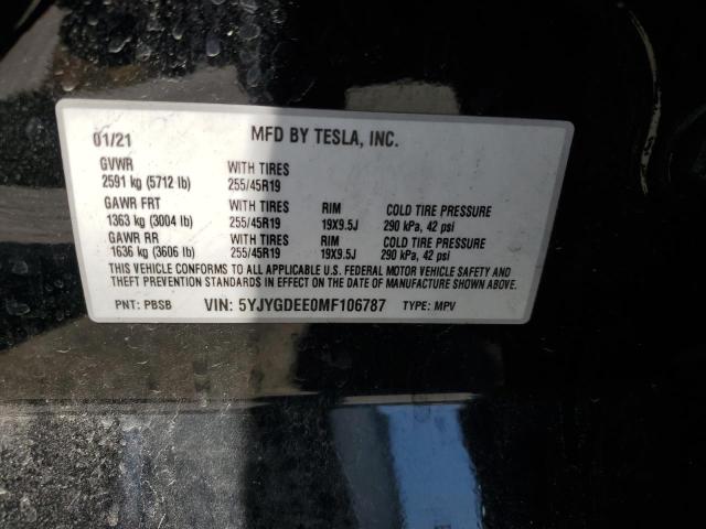 2021 TESLA MODEL Y 5YJYGDEE0MF106787