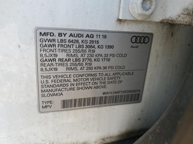 2019 AUDI Q7 PREMIUM WA1LHAF72KD022474