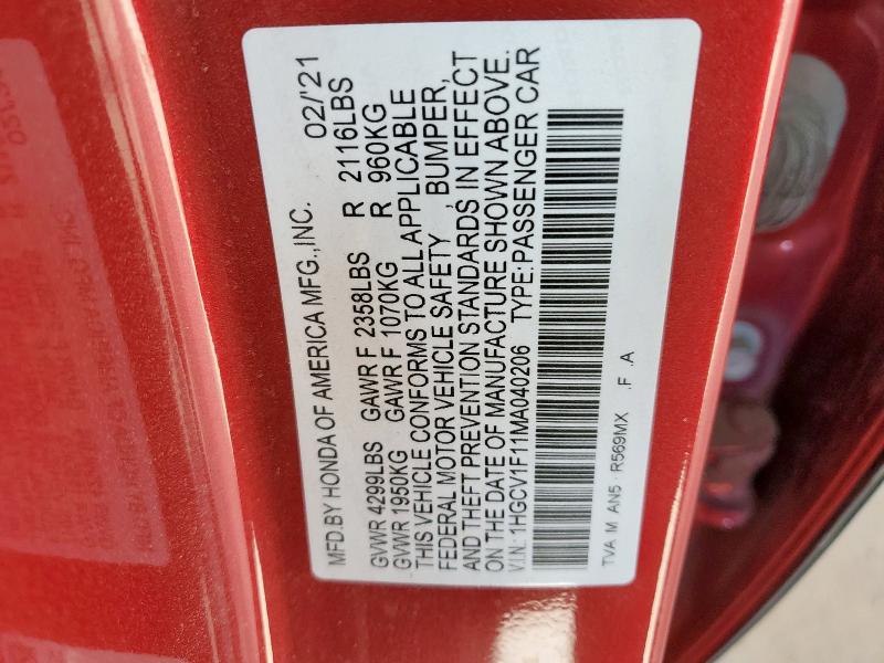 2021 HONDA ACCORD LX 1HGCV1F11MA040206