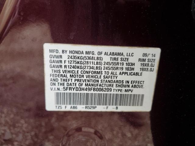 2015 ACURA MDX TECHNO 5FRYD3H49FB006209