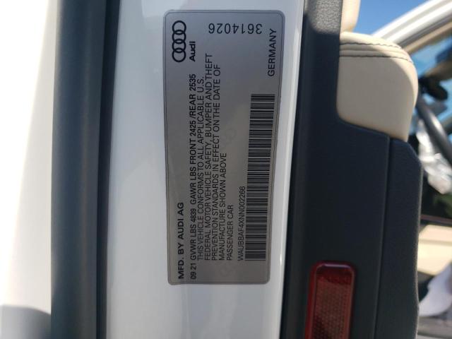 2022 AUDI A4 PREMIUM WAUBBAF4XNN002266
