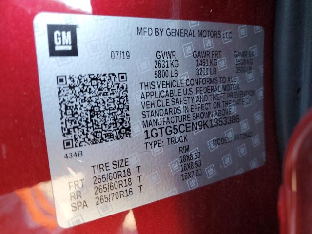 2019 GMC CANYON SLE 1GTG5CEN9K1353386