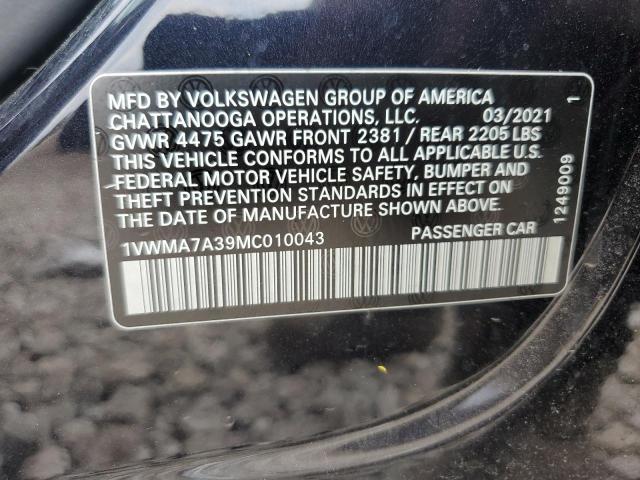 2021 VOLKSWAGEN PASSAT R-L 1VWMA7A39MC010043
