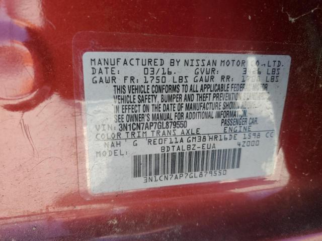 2016 NISSAN VERSA - 3N1CN7AP7GL879550