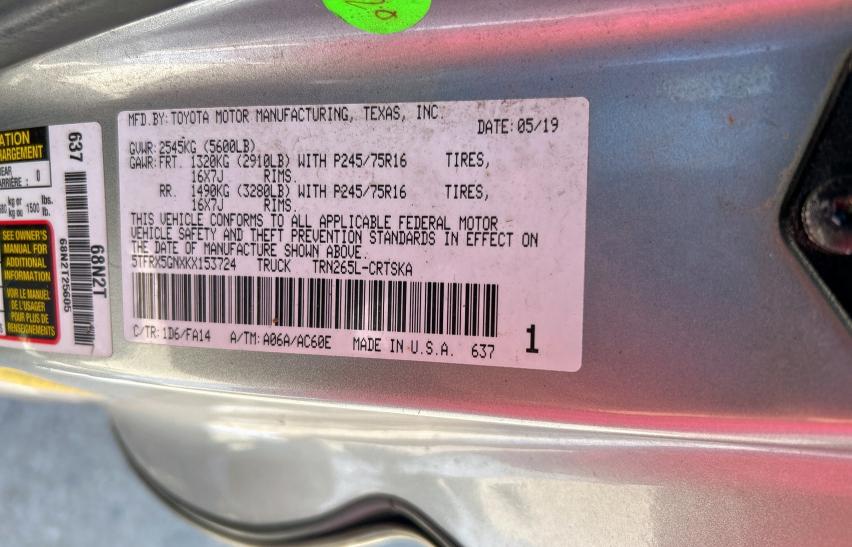 2019 TOYOTA TACOMA ACC - 5TFRX5GNXKX153724