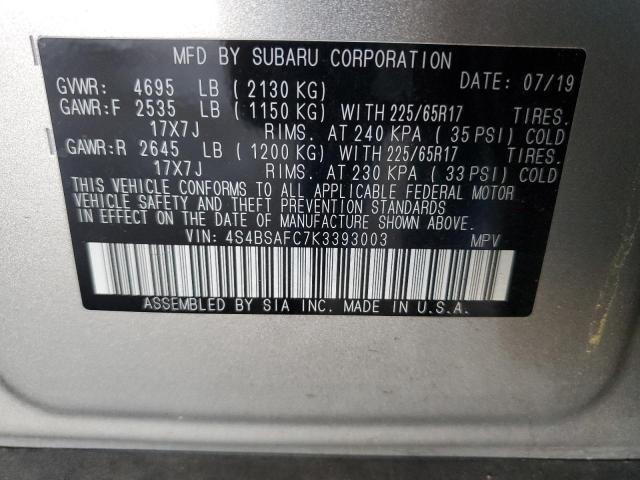 2019 SUBARU OUTBACK 2. 4S4BSAFC7K3393003