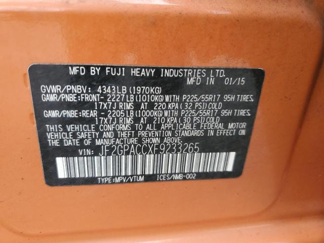 2015 SUBARU XV CROSSTR JF2GPACCXF9233265