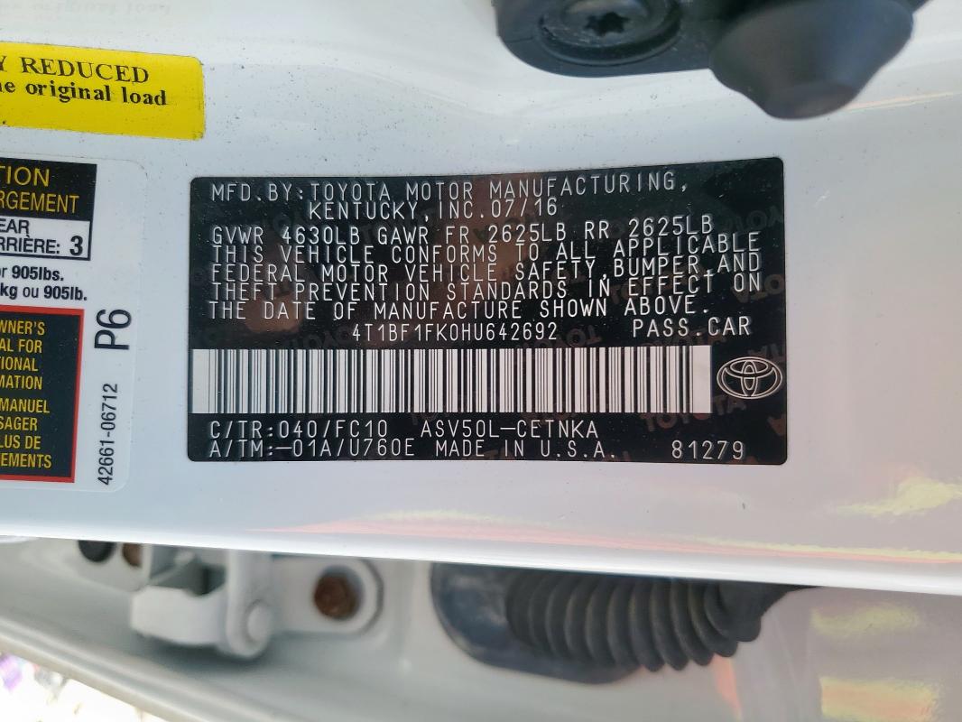 2017 TOYOTA CAMRY LE 4T1BF1FK0HU642692