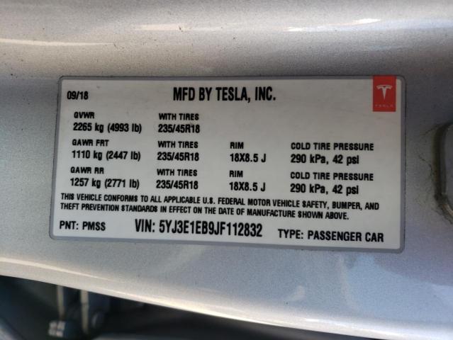 2018 TESLA MODEL 3 5YJ3E1EB9JF112832