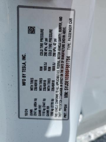 2025 TESLA MODEL 3 5YJ3E1EB9SF881784