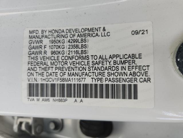 2021 HONDA ACCORD EXL 1HGCV1F58MA111677