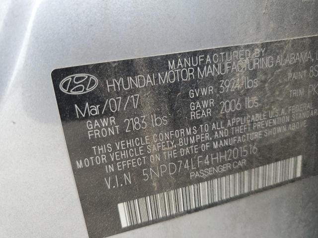 2017 HYUNDAI ELANTRA SE 5NPD74LF4HH201516