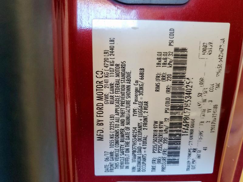 2017 FORD MUSTANG GT 1FA6P8CF7H5340254