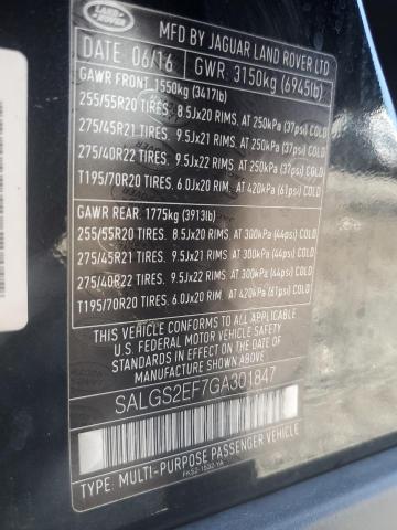 2016 LAND ROVER RANGE ROVE SALGS2EF7GA301847