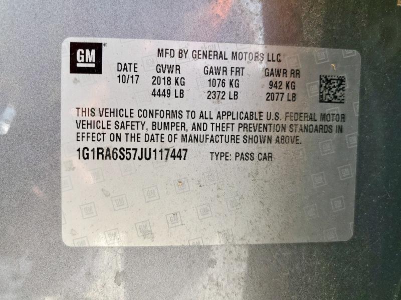 2018 CHEVROLET VOLT LT - 1G1RA6S57JU117447